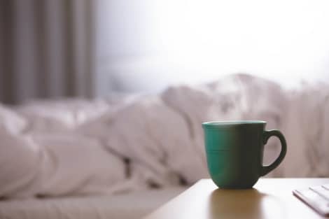 tea mug on nightstand