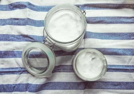 hardened oil in glass jar